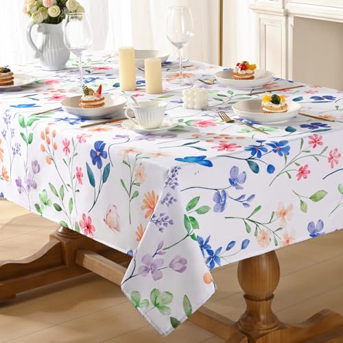 Alishomtll Blumen Tischdecke, Frühling Sommer Garten Laub Tischtuch, Outdoor Wasserdicht Abwaschbar Tischdecken, Küche Wohnzimmer Polyester Tischwäsche, Picknick Party Dekoration, 140x140cm von Alishomtll