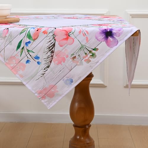 Alishomtll Blumen Tischdecke, Frühling und Sommer Garten Tischtuch, Outdoor Wasserdicht Abwaschbar Tischdecken, Küche Wohnzimmer Tischwäsche, Picknick Party Dekoration, Holzmaserung 85x85cm von Alishomtll