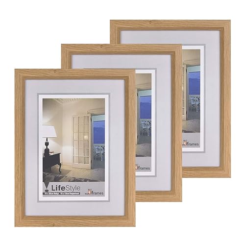 Alishomtll Eiche Bilderrahmen DIN A4 3er Set Echt Holz Fotorahmen für Foto Bilder Poster, 21x29.7cm Holzrahmen zum Aufhängen/Aufstellen Portraitrahmen Fotogalerie Rahmen Frame (Natur) von Alishomtll