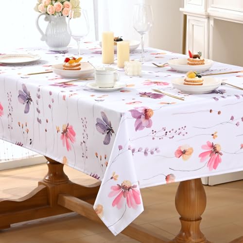 Alishomtll Tinte Blumen Tischdecke, Frühling und Sommer Garten Tischtuch, Outdoor Wasserdicht Abwaschbar Tischdecken, Küche Wohnzimmer Polyester Tischwäsche, Picknick Party Dekoration 140x200cm von Alishomtll