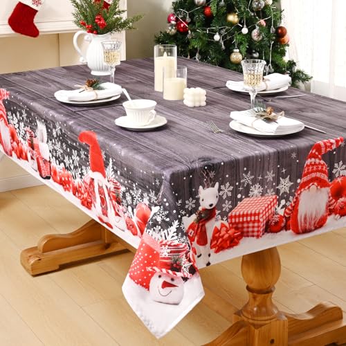 Alishomtll Weihnachten Grau Tischdecke, Zwerg Schneeflocke Waschbar Rechteckige Tischdecken, Wasserabweisend Abwaschbar Tischtuch, Winter Party Ferien Deko Tischwäsche, Holzmaserung 130x220cm von Alishomtll