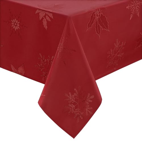 Alishomtll Weihnachten Rot Jacquard Tischdecke, Weihnachtsstern Rechteckige Tischdecken, Abwaschbar Faltig Resistent Geraffte Tischtuch, Festliche Party Dekoration Tischwäsche, 130x220cm von Alishomtll