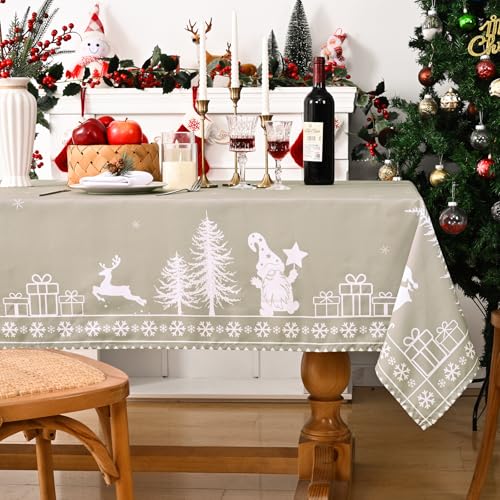 Alishomtll Weihnachten Tischdecke, Grau Abwaschbare Tischdecke, Wasserabweisend Schmutzabweisend Tischtuch, Rechteckige Wichtel Weihnachtstischdecke Pflegeleicht für Home Küche Deko Außen 140×200cm von Alishomtll