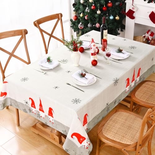 Alishomtll Weihnachten Tischdecke, Hellgrau Abwaschbare Wasserabweisend Schmutzabweisend Tischtuch, Schneeflockenmuster Quadratische Weihnachtstischdecke für Home Küche Außen Deko 140×140cm von Alishomtll