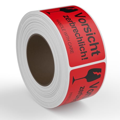 Alitamei Vorsicht zerbrechlich 500 Stück/rolle (100x50mm) Fragile Stickers Moving Warnhinweis Aufkleber für zerbrechliche Warensendungen von Alitamei