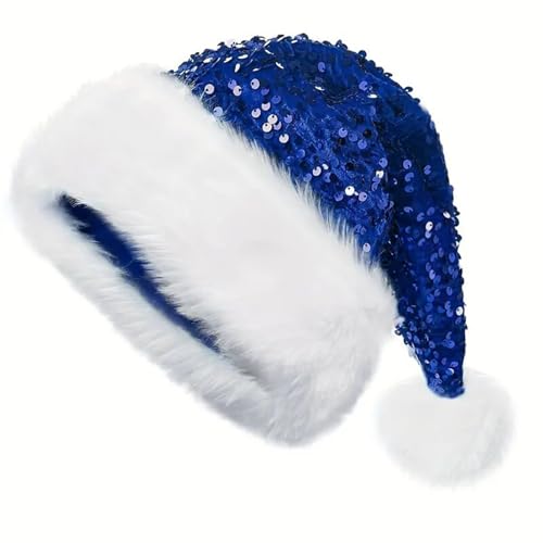 Aliuciku Pailletten-Weihnachtsmannmütze, Klassische Plüsch-Pailletten-Weihnachtsmannmütze Weihnachtsmütze für Erwachsene Weihnachtsfeiertage Neujahrsparty(Blue) von Aliuciku