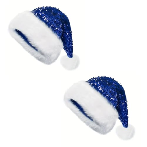 Aliuciku Pailletten-Weihnachtsmannmütze, Klassische Plüsch-Pailletten-Weihnachtsmannmütze Weihnachtsmütze für Erwachsene Weihnachtsfeiertage Neujahrsparty(Blue,2Pcs) von Aliuciku