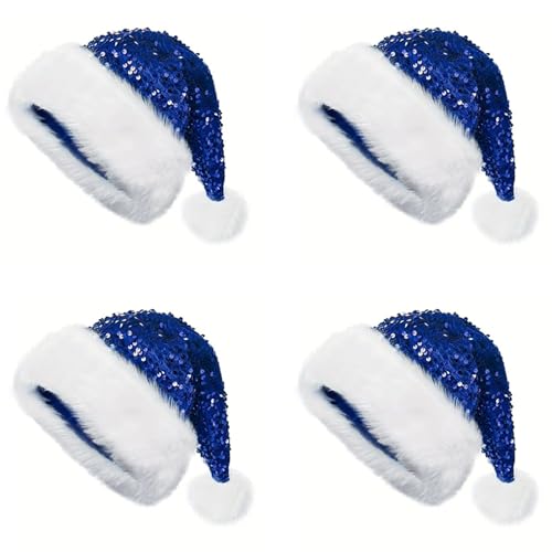 Aliuciku Pailletten-Weihnachtsmannmütze, Klassische Plüsch-Pailletten-Weihnachtsmannmütze Weihnachtsmütze für Erwachsene Weihnachtsfeiertage Neujahrsparty(Blue,4Pcs) von Aliuciku