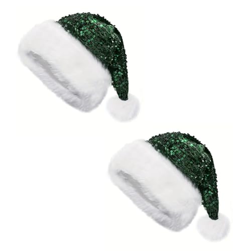 Aliuciku Pailletten-Weihnachtsmannmütze, Klassische Plüsch-Pailletten-Weihnachtsmannmütze Weihnachtsmütze für Erwachsene Weihnachtsfeiertage Neujahrsparty(Green,2Pcs) von Aliuciku