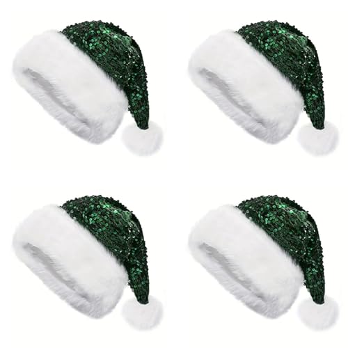 Aliuciku Pailletten-Weihnachtsmannmütze, Klassische Plüsch-Pailletten-Weihnachtsmannmütze Weihnachtsmütze für Erwachsene Weihnachtsfeiertage Neujahrsparty(Green,4Pcs) von Aliuciku