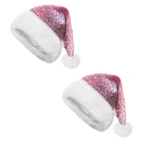 Aliuciku Pailletten-Weihnachtsmannmütze, Klassische Plüsch-Pailletten-Weihnachtsmannmütze Weihnachtsmütze für Erwachsene Weihnachtsfeiertage Neujahrsparty(Pink,2Pcs) von Aliuciku