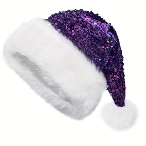 Aliuciku Pailletten-Weihnachtsmannmütze, Klassische Plüsch-Pailletten-Weihnachtsmannmütze Weihnachtsmütze für Erwachsene Weihnachtsfeiertage Neujahrsparty(Purple) von Aliuciku