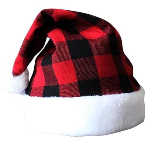 Aliuciku Weihnachtsmütze, Karierte Weihnachtsmütze in Rot und Schwarz für Erwachsene Weihnachtsfeier(BlackPlaid) von Aliuciku