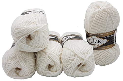 Alize Lanagold 5 x 100g Strickwolle mit 49% Wolle 500 Gramm Wolle einfarbig (Weiß ( 55 )) von Alize Lanagold