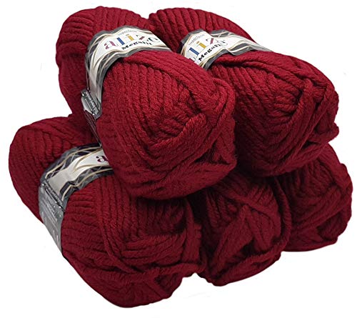 Alize Megafil Super Dicke Wolle Stricken und Häkeln 500 g. Paket (5 x 100g Dunkel Pink (390)) von Alize Megafil