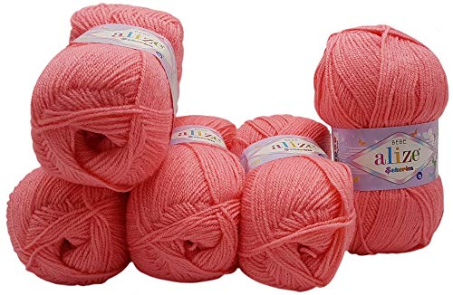 5 x 100g Strickwolle Alize Bebe einfarbig, 500 Gramm Wolle zum Stricken und Häkeln (rosa 170) von Alize Sekerim Bebe