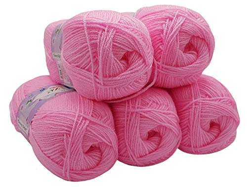 XGAGHB 5 x 100g Strickwolle Alize Bebe, 500 Gramm Wolle zum Stricken und Häkeln (Rosa, Acryl, 100% Acryl, 320 Meter) von XGAGHB