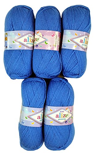 5 x 289 500 g Wolle 100 g Alize Bebe blau zum Stricken und Häkeln von Alize Sekerim Bebe