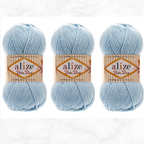 Alize Baby Best Garn, 90 % Anti-Pilling-Acryl, 10 % weiche Bambus-Mischung, Häkeln, Handstricken, Kunst, Lot von 3 Knäueln, 300 g, 780 m, 3 Stück, Blau - 40 Stück (AlizeBabyBest) von Alize Show