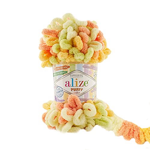 Alize Puffy Color Garn für Babydecken-Garn, 5 Knäuel, 500 g, 50 m, 100 % Micropolyester, weiches Garn, Baby-Decken-Garn, Handstrickgarn, supergrob, gewebtes Kammgarn (6313) von Alize Show