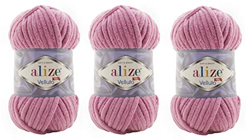 Alize Velluto Babydecke, 100 % Micropolyester, Garn, 3 Stück, 225 Yards, 3 x 100 g, Garngewicht: Super Bulky 6 (98 Pink) von Alize Yarns