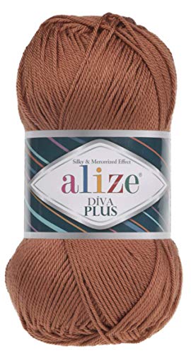 100 % Mikrofaser, Acryl, Alize Diva Plus, Seide und merzerisierte Effekt, Strickgarn, 3 DK & helles Kammgarn, 4 Knäuel, 400 g, 962 Yds Farbe (525 – dunkler Ingwer) von Alize