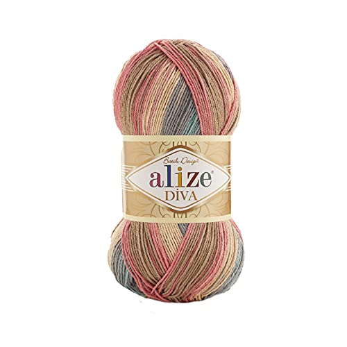 100 % Mikrofaser-Garn, Alize Diva Batik Seideneffekt, Häkeln, Handstricken, türkisches Garn, Kunst, 400 g, 1532 m, Farbverlauf (7399) von Alize