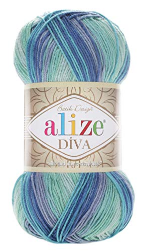 100 % Mikrofaser-Garn Alize Diva, Batik, Seideneffekt, Häkelgarn, Handstricken, türkisches Garn, Kunst, 400 g, Farbverlauf 1767 von Alize