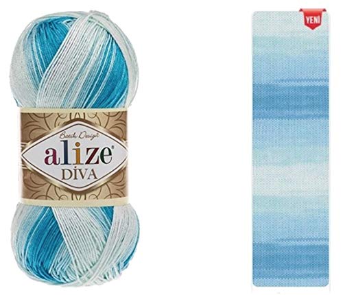 100 % Mikrofaser-Garn Alize Diva, Batik, Seideneffekt, Häkelgarn, Handstricken, türkisches Garn, Kunst, 400 g, Farbverlauf 2130 von Alize