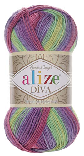 100 % Mikrofaser-Garn Alize Diva, Batik, Seideneffekt, Häkelgarn, Handstricken, türkisches Garn, Kunst, 400 g, Farbverlauf 3241 von Alize