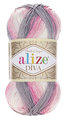 100 % Mikrofaser-Garn Alize Diva, Batik, Seideneffekt, Häkelgarn, Handstricken, türkisches Garn, Kunst, 400 g, Farbverlauf 3245 von Alize