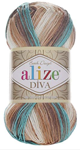 100 % Mikrofaser-Garn Alize Diva, Batik, Seideneffekt, Häkelgarn, Handstricken, türkisches Garn, Kunst, 400 g, Farbverlauf 4603 von Alize