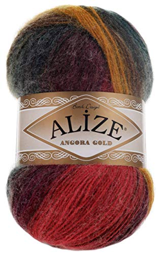 20 % Wolle, 80 % Acryl, weiches Garn, Alize Angora-Gold, Batikgarn, Häkelspitze, Handstrickgarn, 4 Stück, 400 g, Farbverlauf (3368) von Alize