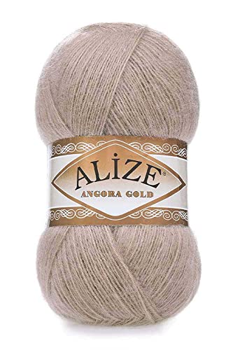 20 % Wolle, 80 % Acryl, weiches Garn Alize Angora Goldfaden Häkelpackung 2 Knäuel 200 g 1204 Yds Spitze Handstricken türkisches Garn (541 Mink) von Alize