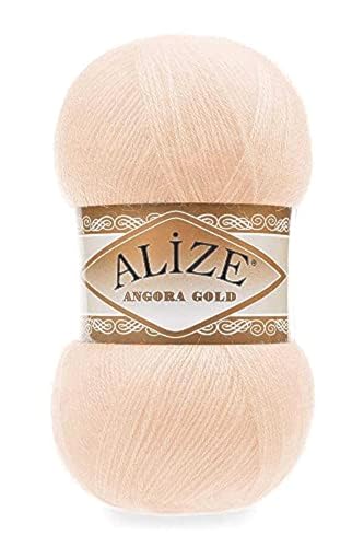 20 % Wolle, 80 % Acryl, weiches Garn Alize Angora Goldfaden Häkelpackung 2 Knäuel 200 g 1204 Yds Spitze Handstricken türkisches Garn (681 Light Lachs) von Alize