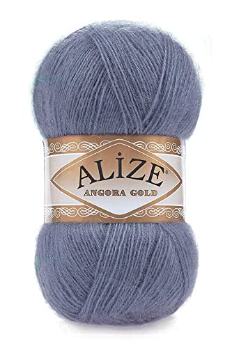 20 % Wolle, 80 % Acryl, weiches Strickgarn, Alize Angora Goldfaden, Häkelpackung mit 2 Knäueln, 200 g, 1204 m, Spitze, türkisches Garn (203 Denim-Melange) von Alize