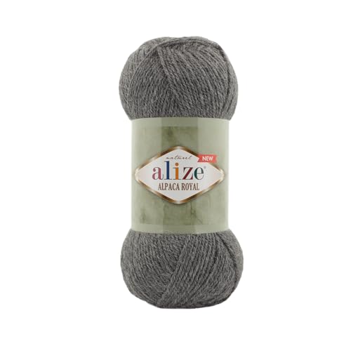 5 x 100 Gramm Alize Alpaka Royal Strickwolle, 500 Gramm Strickgarn einfarbig mit 15% Alpakawolle (196 grau) von Alize