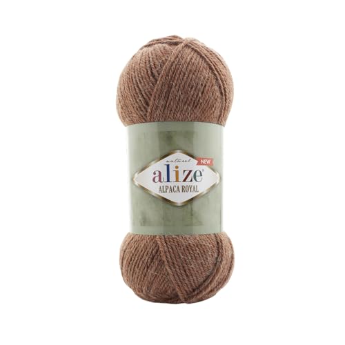 5 x 100 Gramm Alize Alpaka Royal Strickwolle, 500 Gramm Strickgarn einfarbig mit 15% Alpakawolle (558 braun) von Alize