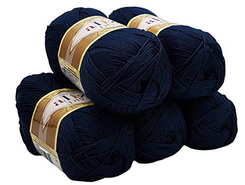 5 x 100 Gramm Wolle Diva Batik einfarbig, 500 Gramm merzerisierte Strickwolle microfiber-Acryl (marineblau 361) von Alize