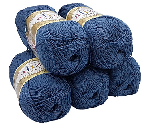 5 x 100 Gramm Wolle Diva Batik einfarbig, 500 Gramm merzerisierte Strickwolle microfiber-Acryl (petrol 353) von Alize