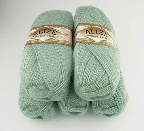 5 x 100 g Alize Angora Gold Einfarbig 500 Gramm Wolle mit 20% Woll-Anteil Türkische Wolle Mohair (515) von Alize