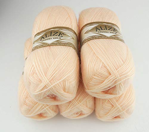 5 x 100 g Alize Angora Gold Einfarbig 500 Gramm Wolle mit 20% Woll-Anteil Türkische Wolle Mohair (681) von Alize