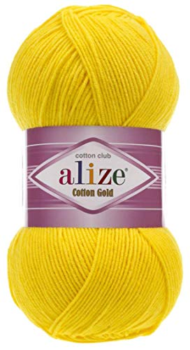 55 % Baumwolle, 45 % Acryl, Alize-Baumwolle Wolle zum Häkeln & Stricken, Goldgarn, 1 Knäuel, 100 g, 360 yds (110-gelb) von Alize