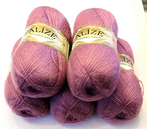 Alize 5 x 100 g Angora Gold Einfarbig 500 Gramm Wolle mit 20% Woll-Anteil Türkische Wolle Mohair (28) von Alize