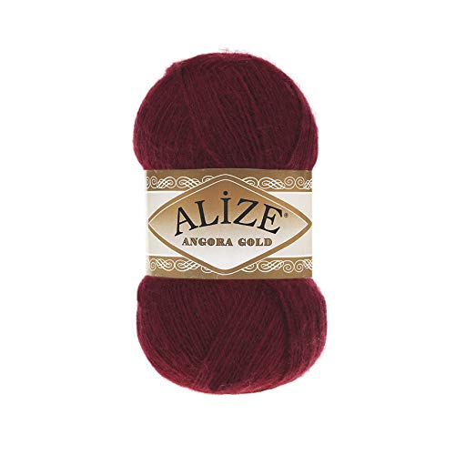 Alize 5 x 100 g Angora Gold Einfarbig 500 Gramm Wolle mit 20% Woll-Anteil Türkische Wolle Mohair (57) von Alize