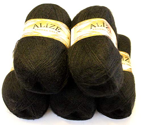 Alize 5 x 100 g Angora Gold Einfarbig 500 Gramm Wolle mit 20% Woll-Anteil Türkische Wolle Mohair (60) von Alize