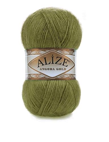 Alize 5 x 100 g Angora Gold Einfarbig 500 Gramm Wolle mit 20% Woll-Anteil Türkische Wolle Mohair (758) von Alize