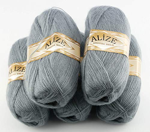 Alize 5 x 100 g Angora Gold Einfarbig 500 Gramm Wolle mit 20% Woll-Anteil Türkische Wolle Mohair (87) von Alize