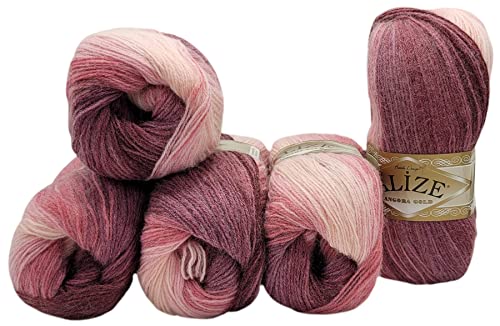 Alize 5 x 100 g Strickwolle Mehrfarbig mit Farbverlauf, 500 Gramm Strickgarn mit 20% Wolle-Anteil (Beere lila rosa 1895) von Alize