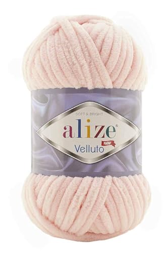 Alize 5 x 100 g Velluto Wolle 500 Gramm super Bulky Chenillegarn,Kuschelweich 100g, Kissen Babydecke etc (Puder 340) von Alize